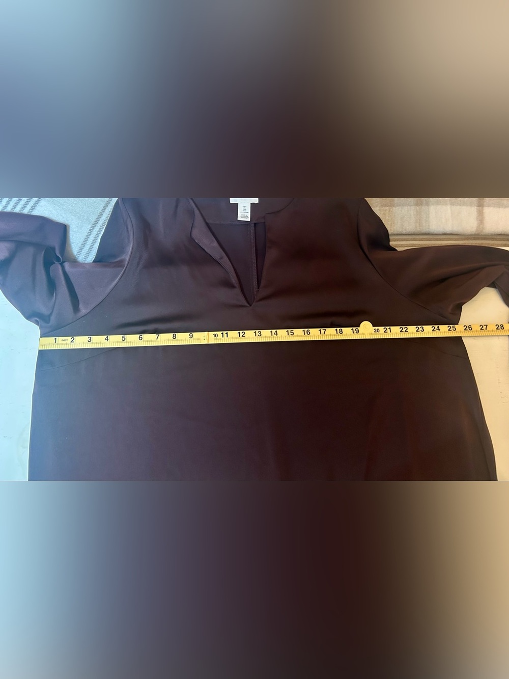 H&M Dark Chocolate Brown Satin Like Oversized Shirt Tunic Dress Blouson Sleeve L - Picture 10 of 13